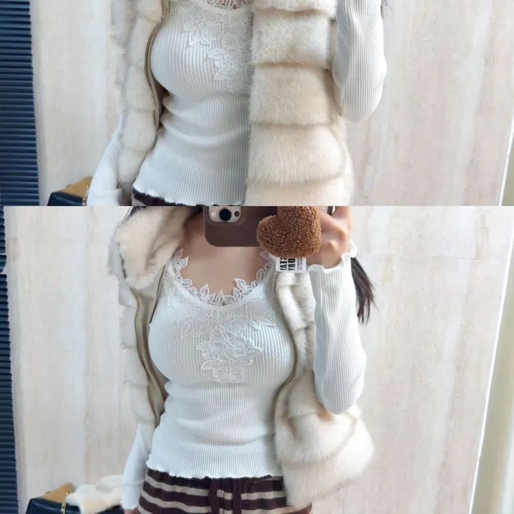 精致蕾丝花朵V领针织衫内搭叠穿修身显瘦上衣