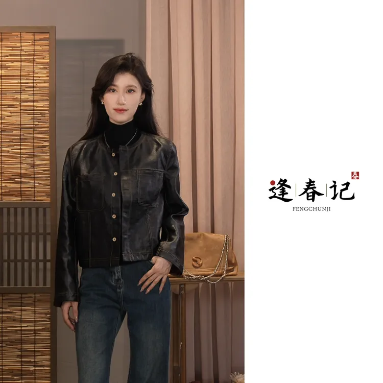 『纪念』100%桑蚕丝新中式香云纱皮子缎料双面双穿夹克上衣外套