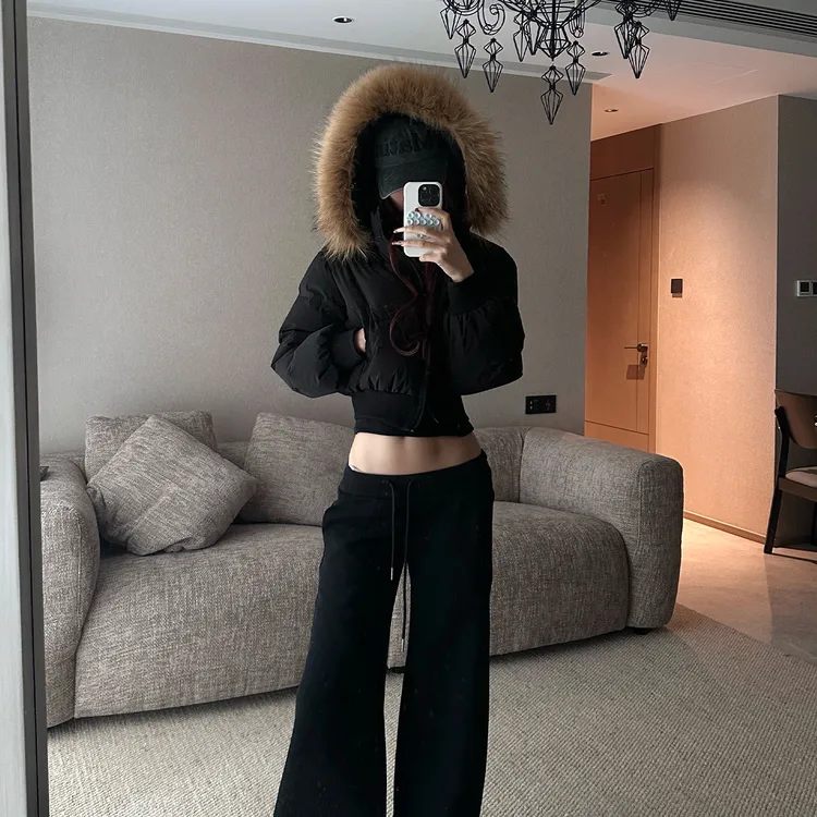 番茄妹妹Tomatosister 韩女冬季软糯毛领加厚保暖棉服短款外套