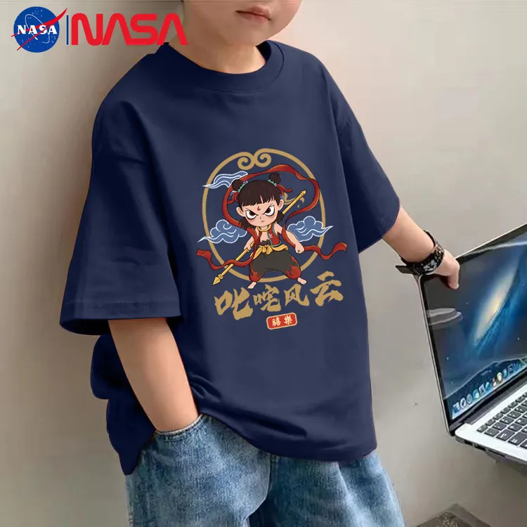 NASA 2025纯棉新款夏季男童短袖T恤儿童上衣中大童夏装半袖打底衫
