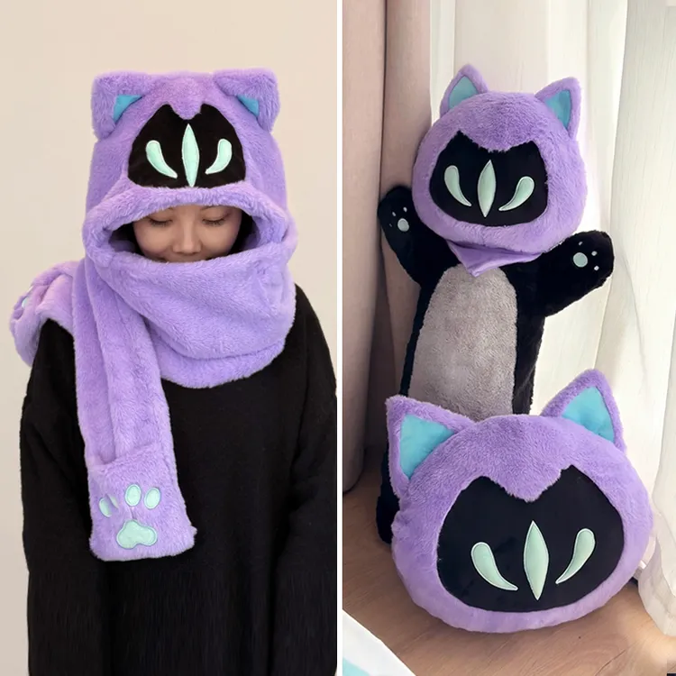 无畏契约瓦罗兰特幽影猫冬季保暖围巾帽毛绒玩具抱枕生日礼物周边