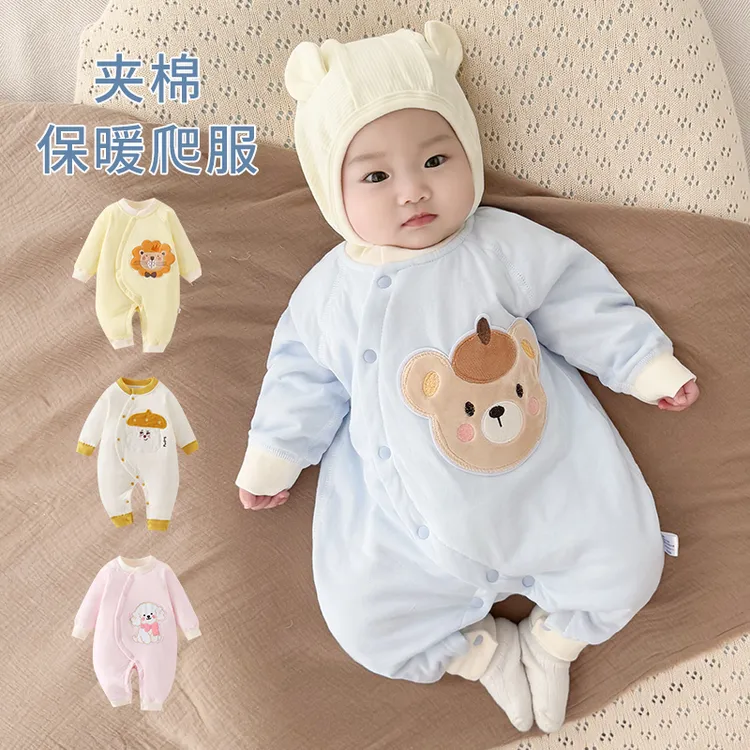 新生婴儿衣服秋冬装a类纯棉夹棉保暖连体衣薄棉小月龄宝宝外出服