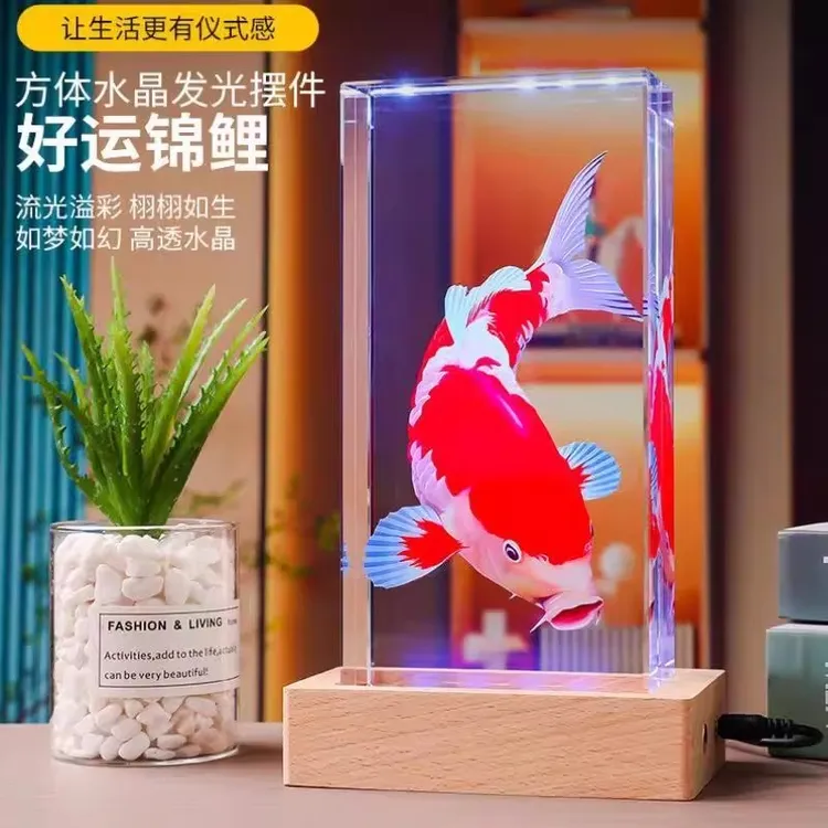 K9水晶富贵锦鲤内嵌工艺高档家居艺术品电视柜酒柜办公室玄关摆件