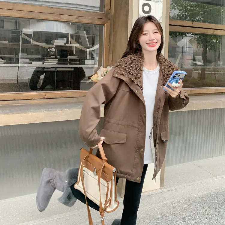 韩系毛领派克服女2025冬季新款设计感时尚中长款保暖外套高级感