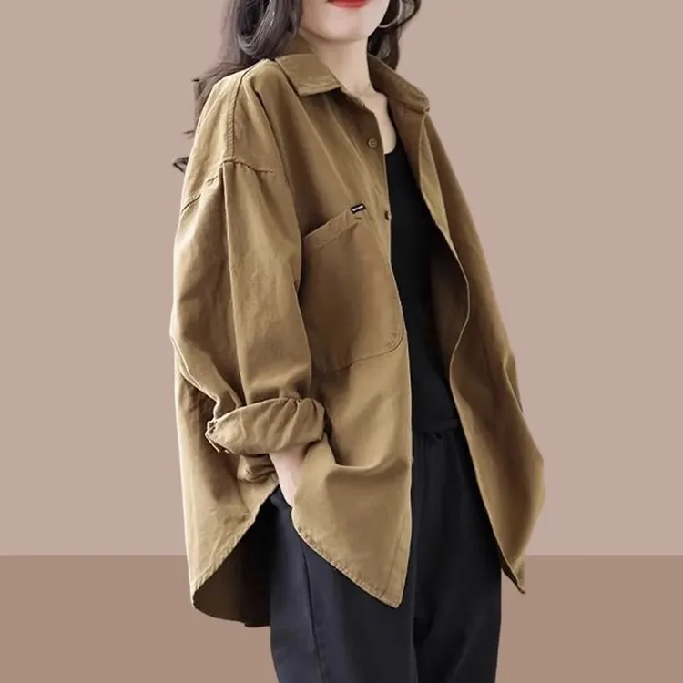 春秋季中长款衬衫女通勤穿搭2025新款长袖衬衣外套时尚高级感爆款