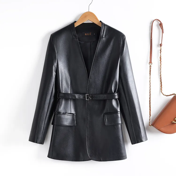 海宁真皮皮衣女春秋新款绵羊皮短款西服修身显瘦西装皮夹克外套