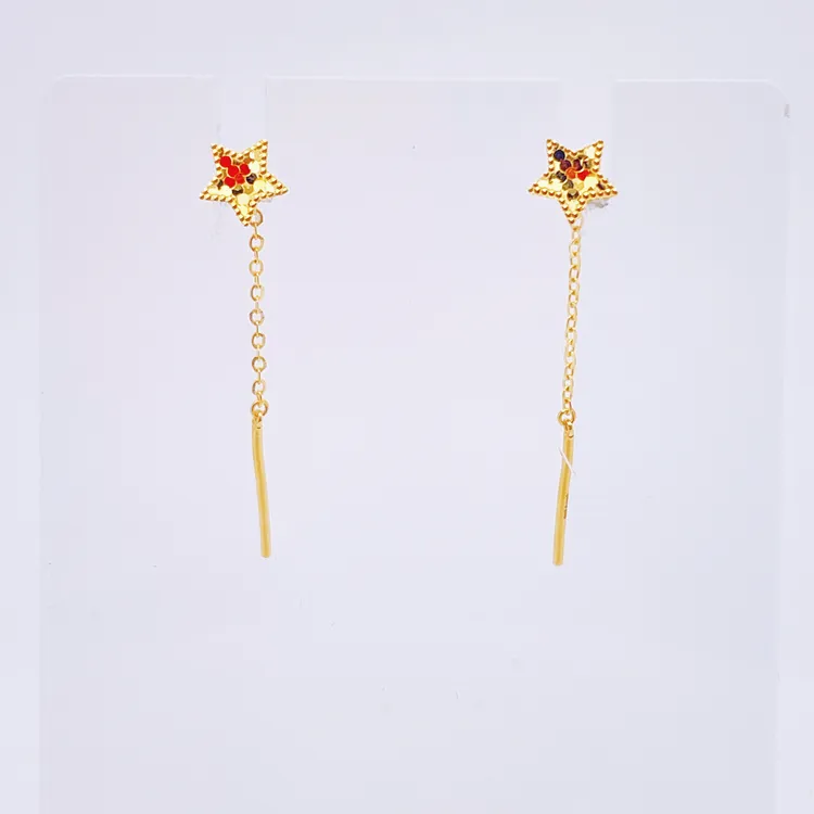 足金999黄金龙鳞五角星短耳线