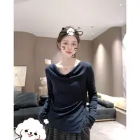 宿慕SUMU法式荡领长袖打底2025秋季 9-16新款百搭显瘦长袖T恤1603