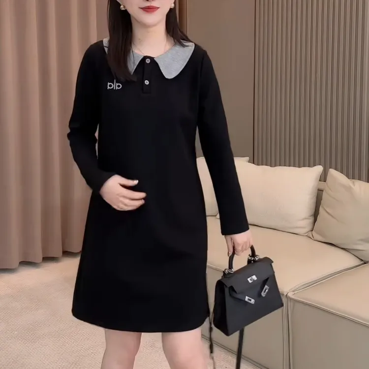 2025时尚气质领中长款连衣裙女宽松显瘦新款漂亮小个子收腰裙子