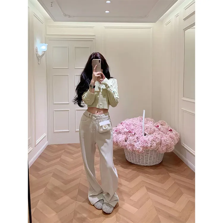 2025秋季时尚设计感网红穿搭修身修身上衣休闲简约直筒长裤套装女