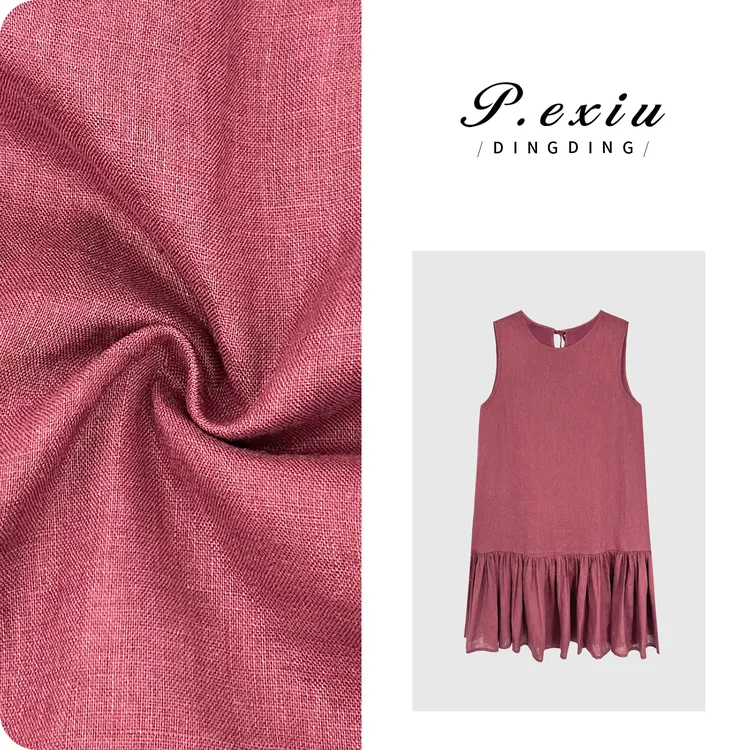 【蔓越莓夏天】100%亚麻后系带圆领背心连衣裙W-63045