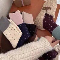 秋冬日系复古拼色罗口波点中筒袜韩国ins网红女高级堆堆袜1023