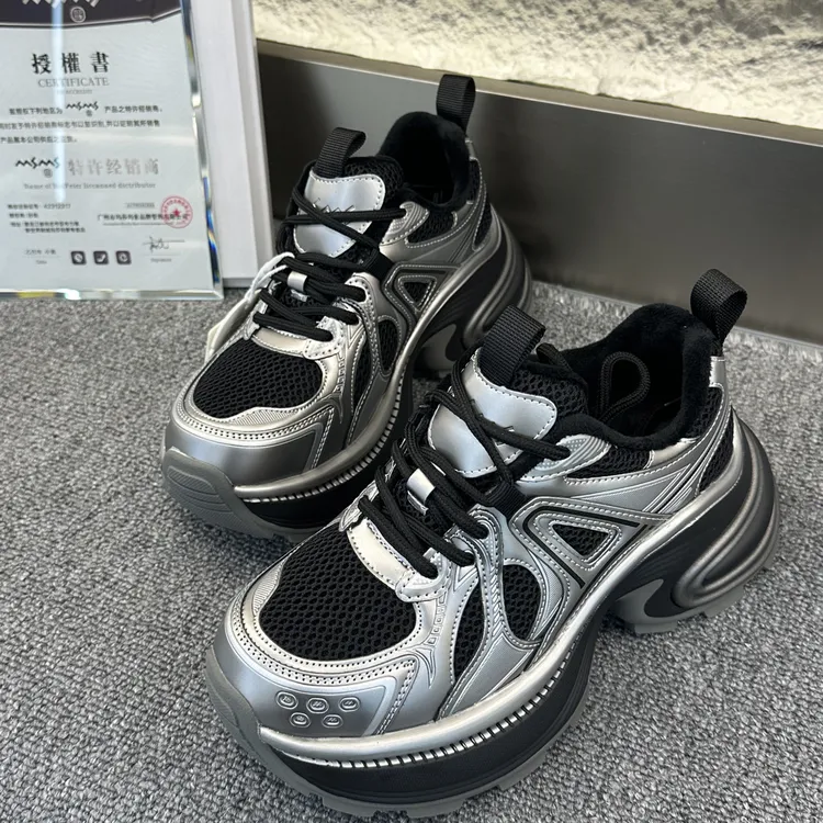 玛莎玛索07-306加绒增高拼色老爹鞋时尚百搭