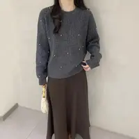 玲姐定制-重工钉珠设计感软糯纯色休闲针织毛衣270326