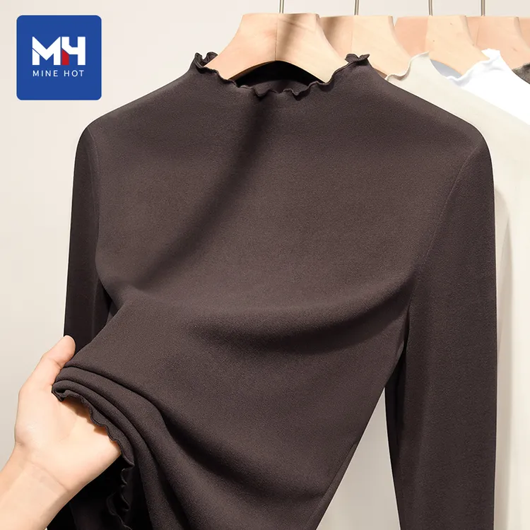唐狮集团MH德绒打底衫女2025新款秋冬咖色加厚内搭修身长袖上衣H