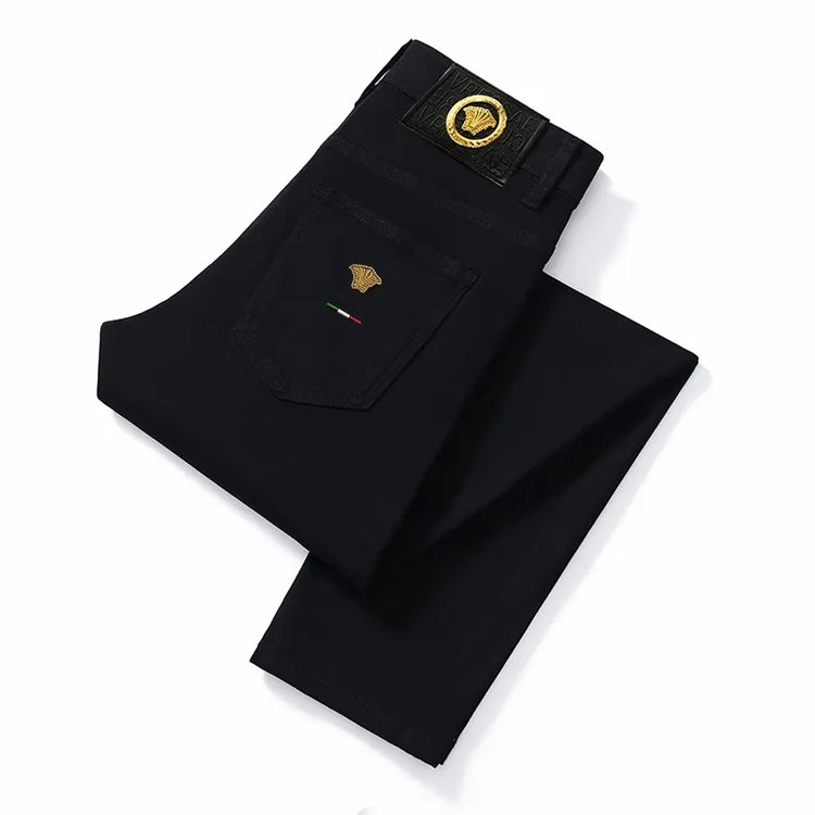 高端轻奢品牌牛仔裤男款商务秋冬厚款百搭时尚黑色弹力直筒男裤子