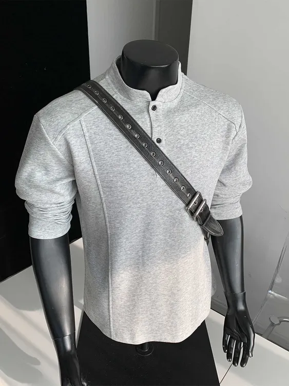 美式Polo亨利衫男长袖t恤春秋潮流cleanfit内搭休闲男装打底卫衣