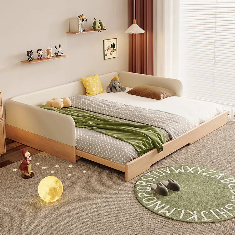 清晨森林蒙氏地台床儿童床抽拉实木床婴儿宝宝拼接床可伸缩地板床