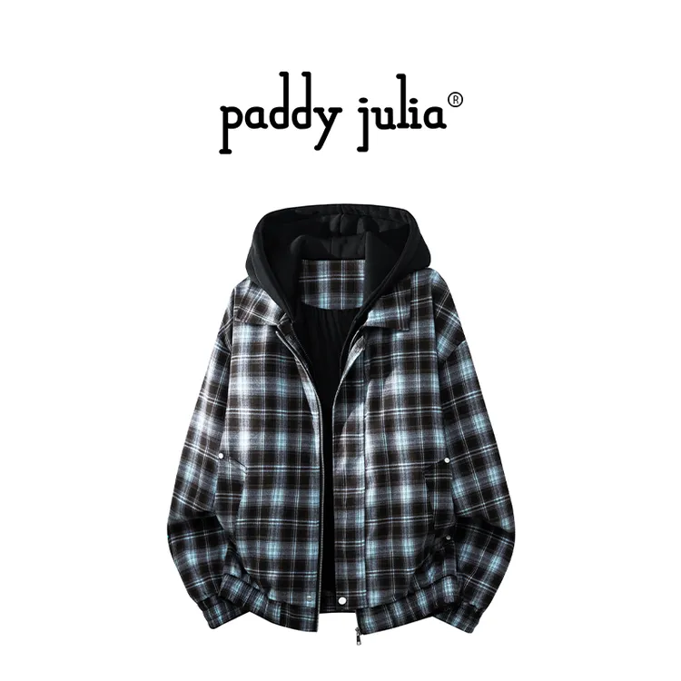 Paddy julia美式高级感格子夹克男秋季宽松休闲百搭连帽外套男装
