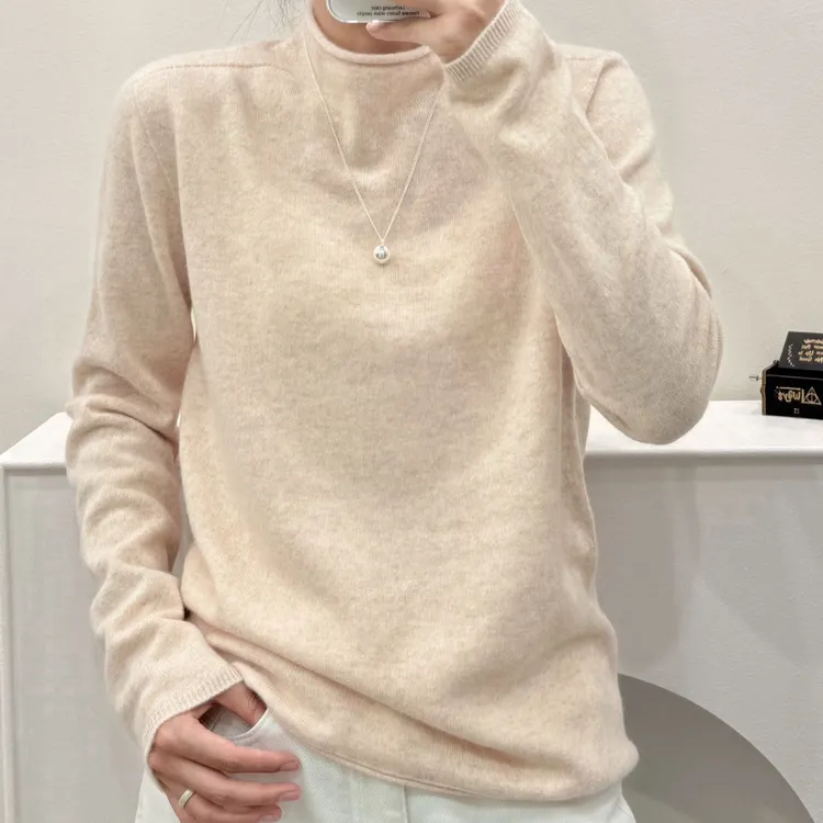 【宠粉福利】羊毛衫女100羊毛卷边圆领针织衫2025新款纯色套头打底