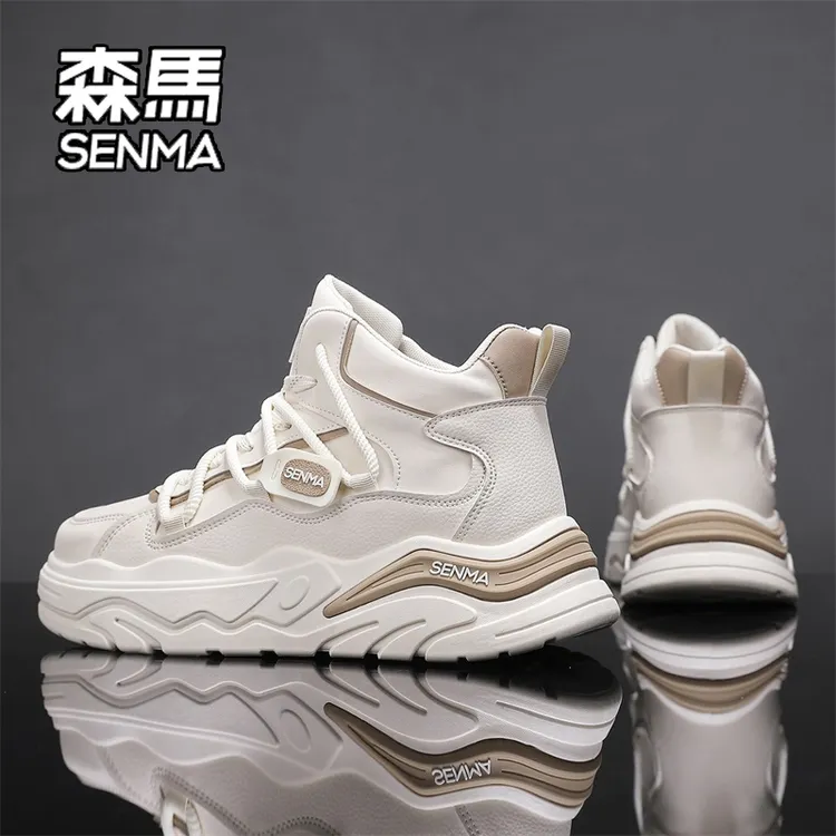 SENMA/森马男鞋秋季潮牌百搭小白潮鞋青少年厚底增高防滑高帮板鞋