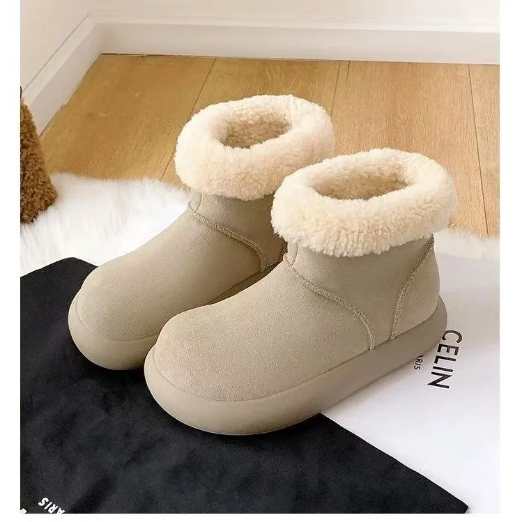 厚底大土豆短筒勃肯雪地靴女加绒加厚保暖冬季短靴