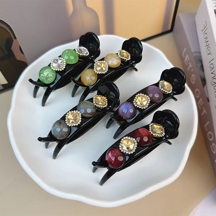 夏季爆款丸子头抓夹盘发神器后脑勺发夹珠珠发抓固定鲨鱼夹子头饰