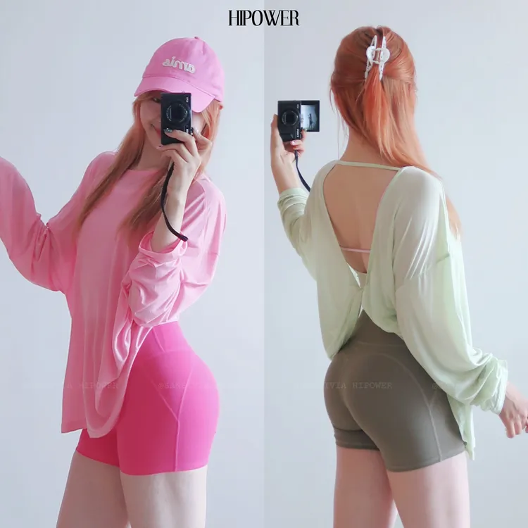 HIPOWER【入夏预备备】冰丝莱赛尔露背长袖空调罩衫运动健身T恤宽松