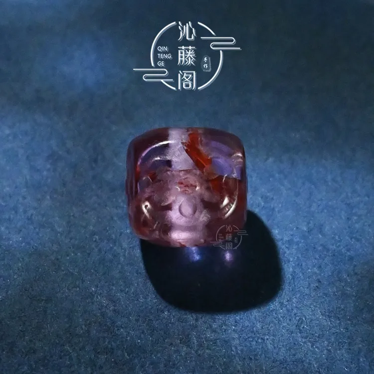8MM紫幽灵水晶雕刻格桑花方珠文玩配珠手串手链配饰腰珠单珠散珠