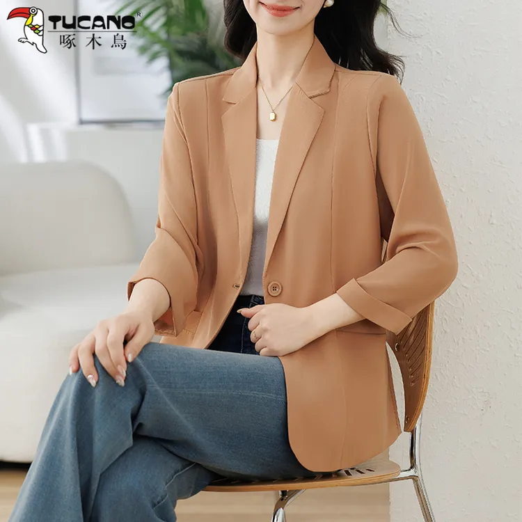 【官方品牌】啄木鳥时尚职业外套女2025新款春秋休闲百搭显瘦小西装