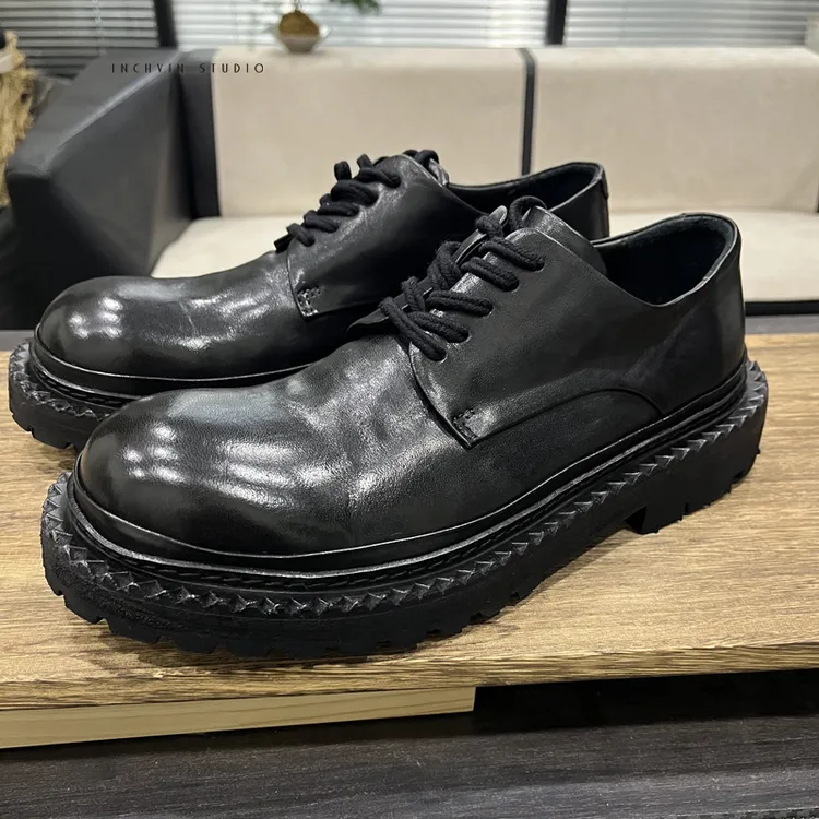 意式手工 植鞣马皮波浪沿条厚皮底男士德比皮鞋 男休闲手工皮鞋