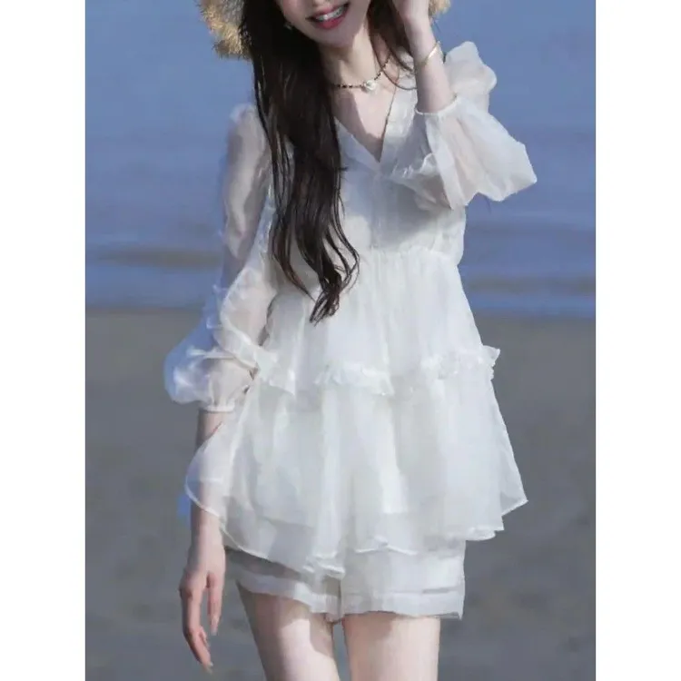 巨好看夏装气质轻奢高级感大方得体度假风小香风白色衬衫短裤套装