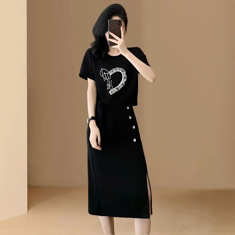 高含棉小个子运动服套装女2026年夏季新款不规则上衣半身裙两件套