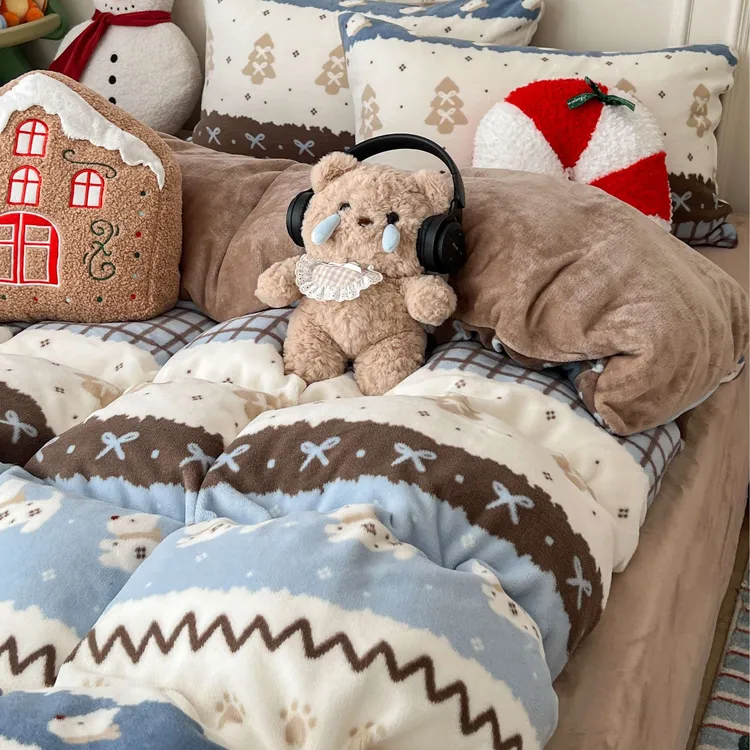 2025新款秋冬加厚牛奶绒四件套学生宿舍专用三件套床上用品绒被套