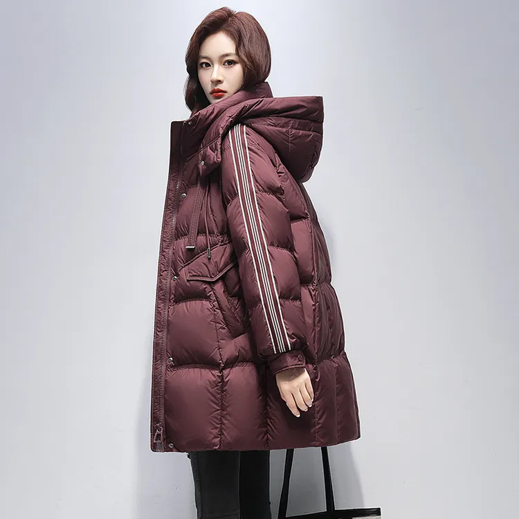 YAYA/鸭鸭2025年新款时尚百搭羽绒服女中长款连帽加厚保暖