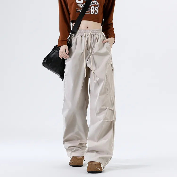 2025新款秋季工装裤休闲直筒裤潮流美式高腰抽绳裤脚可调节长裤