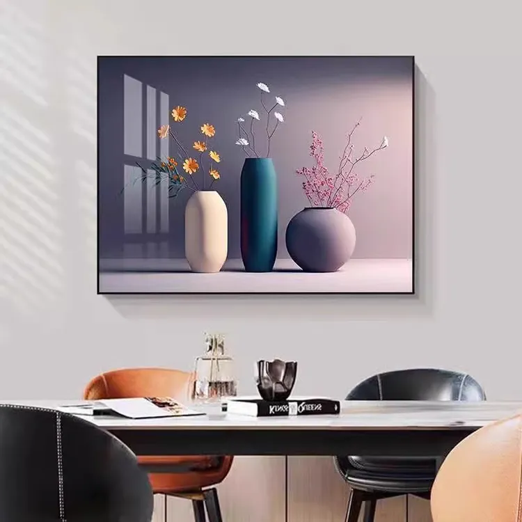 餐厅装饰画轻奢高级感挂画现代简约奶油风花瓶花卉饭厅厨房墙壁画