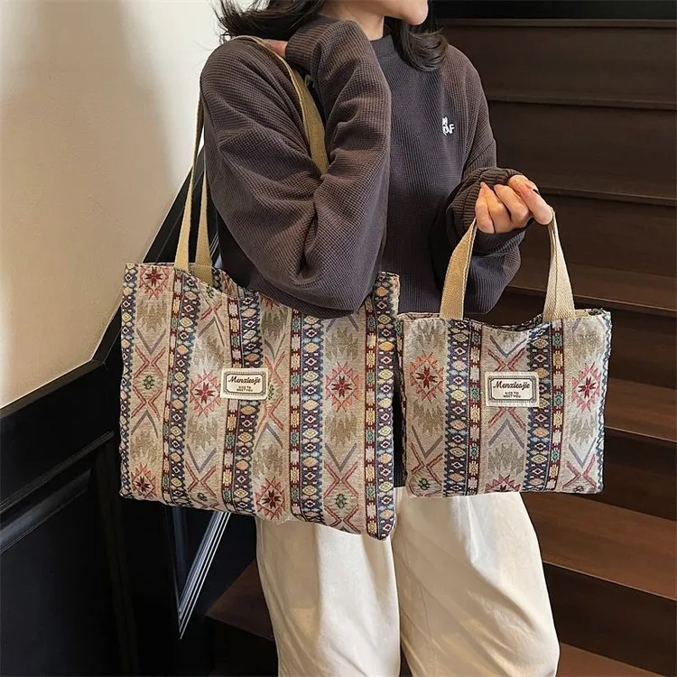 包包女包大容量民族通勤托特包04时尚帆布包ins大学生上课单肩包