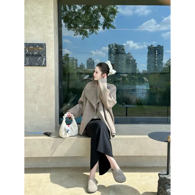 冬季赫本风韩系穿搭一整套装女气质宽松毛呢外套半身裙两件套