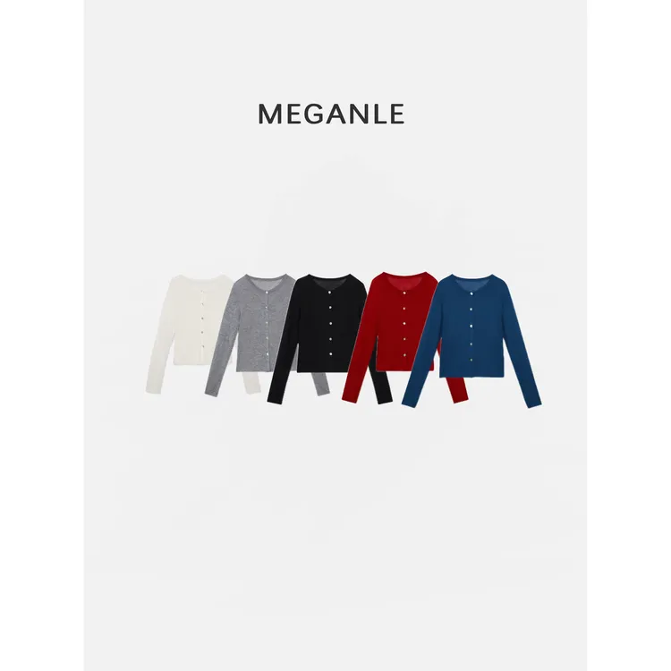 【水溶羊毛】MEGANLE 软糯轻薄圆领正肩长袖针织开衫2024370