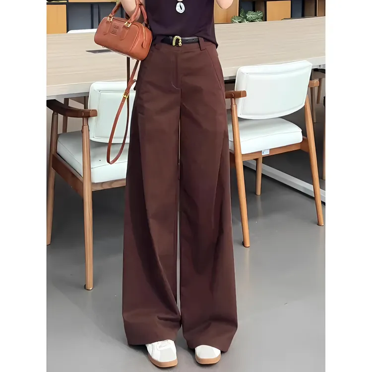 拉夏贝尔复古高级感裤阔腿裤女春秋季2025新款爆款显瘦西装直筒裤