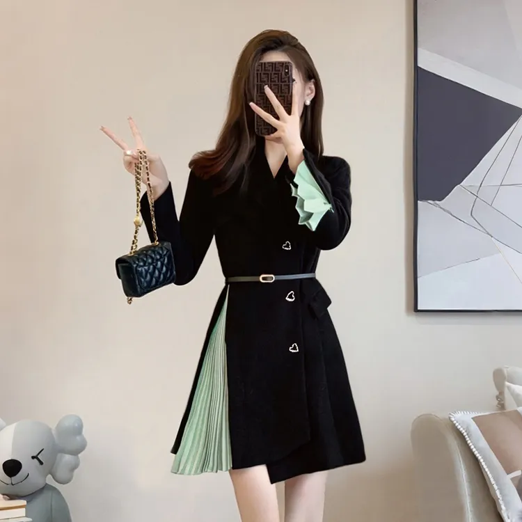 A【有里布】【送腰带】黑色裙子显身材气质职业修身连衣裙高级感D3500