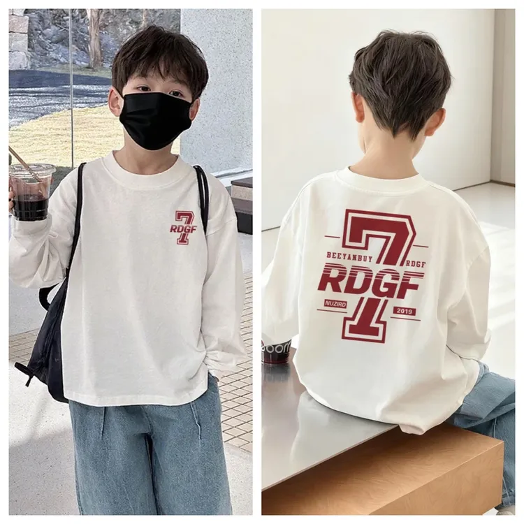 儿童纯棉长袖t恤中大童新韩版打底衫儿童简约男童百搭春秋上衣
