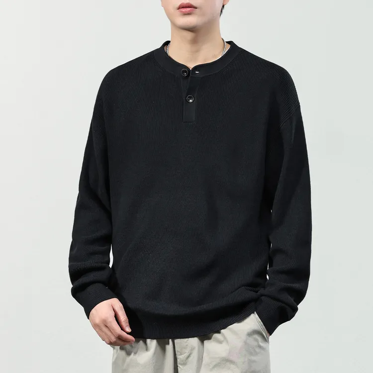 HAOZHI复古亨利领桑蚕丝毛衣男冬季绵羊毛针织衫休闲通勤保暖上衣