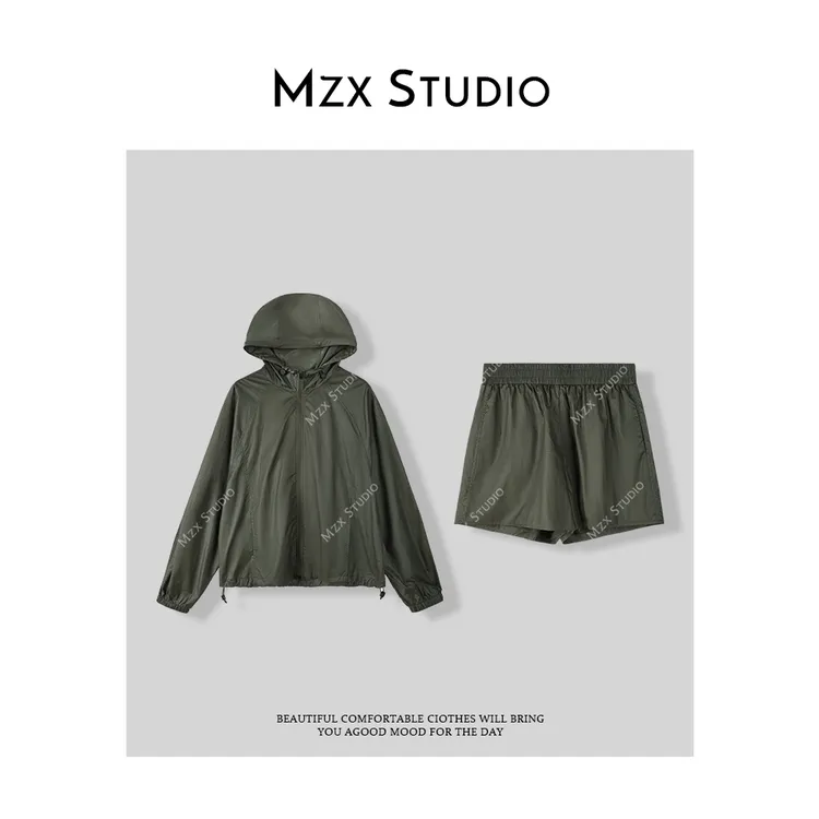 MZX 户外防晒UPF值50+防晒 宽松连帽外套搭配短裤套装TZ7619-F