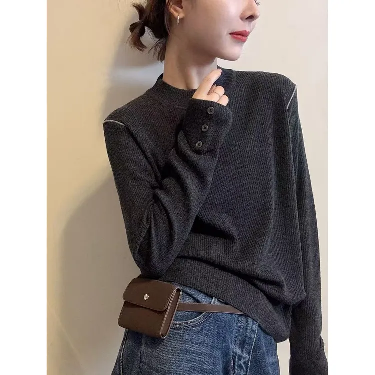 2025秋冬新款大码别致设计感针织打底衫女微胖MM内搭显瘦气质毛衣