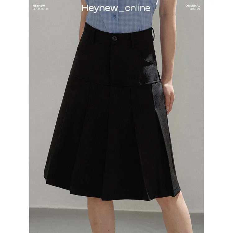 LOVEHEYNEW复古学院风西装百褶裙高腰显瘦A字半身裙-5X902