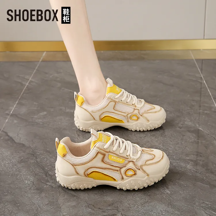SHOEBOX鞋柜网面透气软底运动鞋女2025夏季新款时尚休闲鞋女款