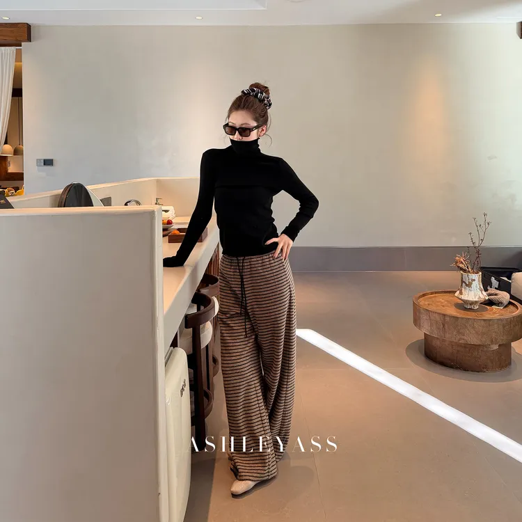 【ASHLEYASS】“条纹比例裤”绒毛感洋气设计师亲肤休闲裤LSK251594W