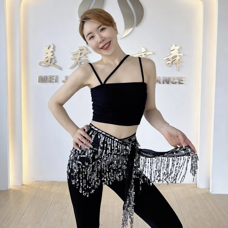 广场舞新款亮片流苏腰链肚皮舞波西米加密臀巾街舞爵士舞屁帘腰巾